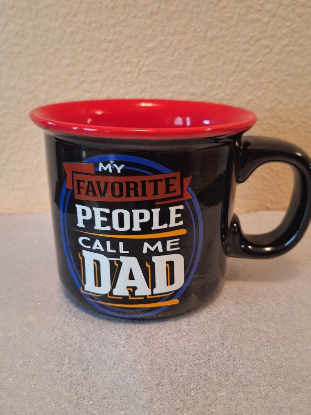 Dads Cup Black Ceramic Coffee Mug with Red Interior